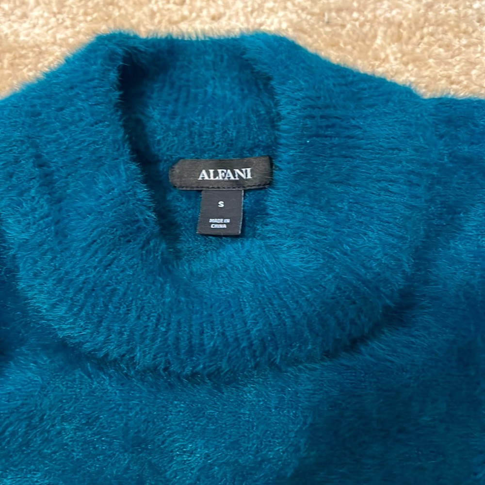 ALFANI Womens Teal Black Mock Neck Kimono Sleeve Sweater Small Soft Oversized - Picture 8 of 9